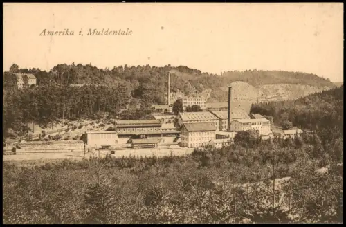 Amerika (Mulde)-Penig (Mulde) Blick auf die Fabrik Seitenansicht 1915