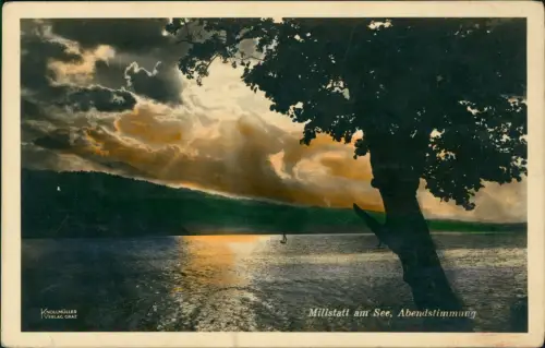 Millstatt Millstatt am See, Abendstimmung colorierte Fotokarte 1931