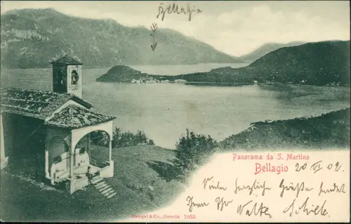 Cartolina Bellagio Panorama da S. Martino - Kirchlein 1902