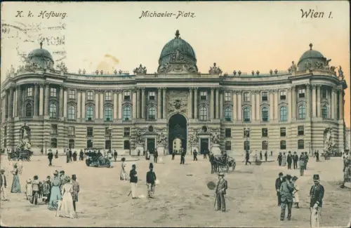 Ansichtskarte Wien Hofburg Michaeler-Platz. Soldaten feine Herrschaften 1907