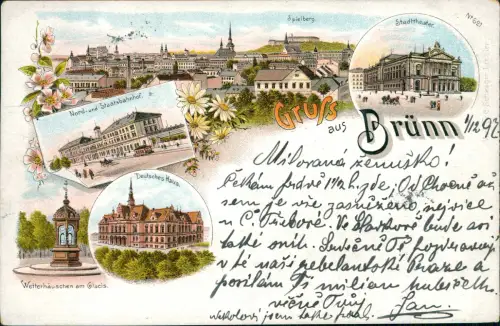 Postcard Litho AK Brünn Brno Bahnhof, Deutsches Haus, Totale 1897