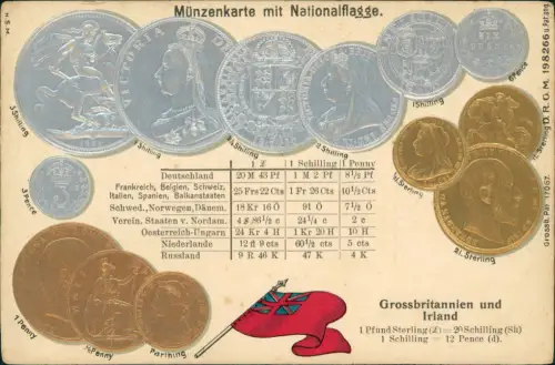 Münzen Ansichtskarte Großbritanien und Irland Gold Silber 1908 Goldprägung