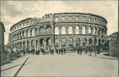 Postcard Pula Pola Straßenszene Arena Männer 1909