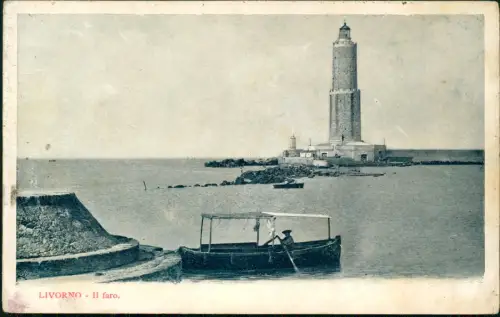 Cartolina Livorno Ligorno Il faro. Leuchtturm Boot 1907