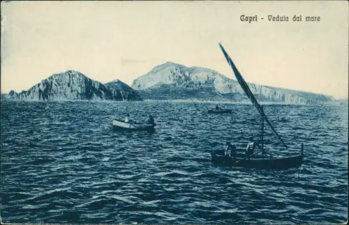 Cartolina Capri Capri Veduta dal mare Fischerboote Blaudruck 1915