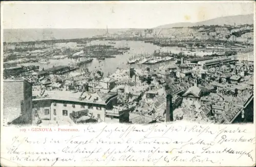 Cartolina Genua Genova (Zena) Totale mit Hafen 1905