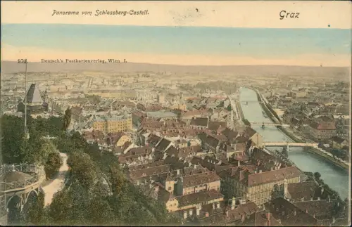 Ansichtskarte Wien Panorama vom Schlossberg-Castell. colorierte Ak 1909