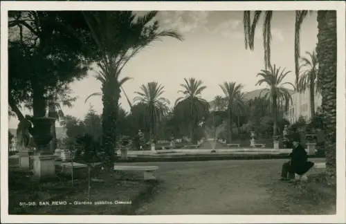 Cartolina San Remo Sanremo Giardino pubblico Ormond 1930