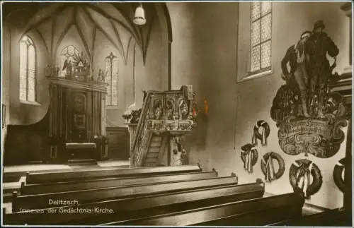 Ansichtskarte Delitzsch Inneres der Gedächtnis-Kirche. 1928