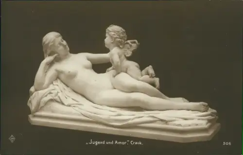 Statue Plastik Skulptur Jugend und Amor Crauk Erotik Marmor 1911
