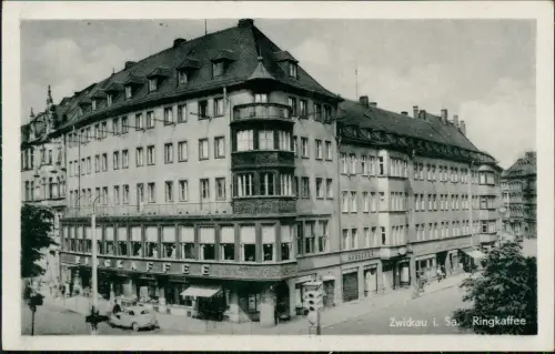 Ansichtskarte Zwickau Straßenpartie am Ringkaffee 1955