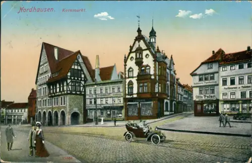 Ansichtskarte Nordhausen Kornmarkt Geschäfte Auto 1913