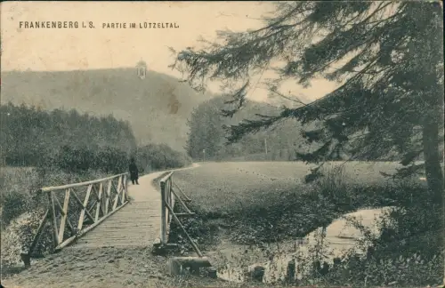 Ansichtskarte Frankenberg (Sachsen) Partie im Lützeltal - Holzbrücke 1912