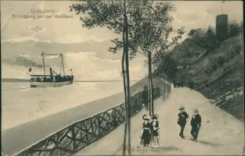 Postcard Graudenz Grudziądz Schloßberg an der Weichsel Dampfer 1914