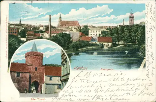 Ansichtskarte Cottbus 2 Bild Alter Thurm u. Stadtpark 1901