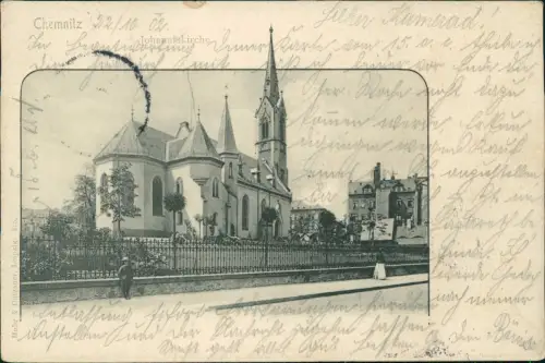 Ansichtskarte Chemnitz Johanniskirche 3D-Effekt 1902