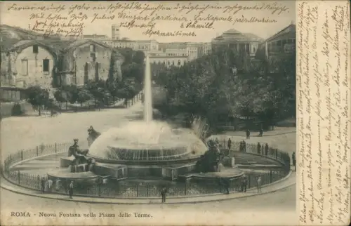 Cartolina Rom Roma Nuova Fontana nella Piazza delle Terme. 1905