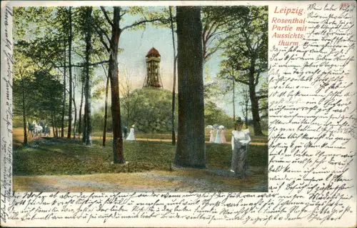 Ansichtskarte Leipzig Parkanlage Rosental feine Damen Scherbelberg 1902