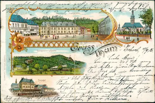 Ansichtskarte Litho AK Thum Markt Kirche Bahnhof 1906