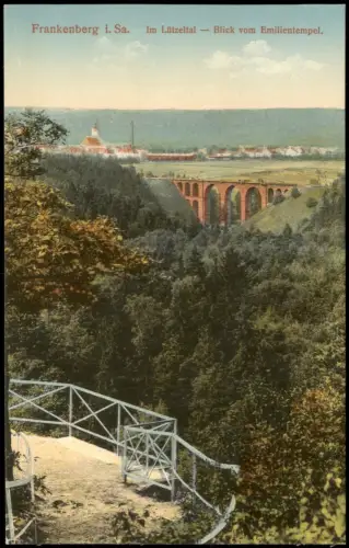 Ansichtskarte Frankenberg (Sachsen) Blick vom Emilientempel. Fabrikschlot 1915