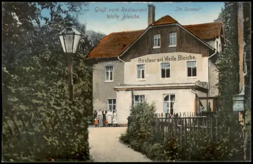 Ansichtskarte Bautzen Budyšin Gruß vom Restaurant Weite Bleiche. 1913