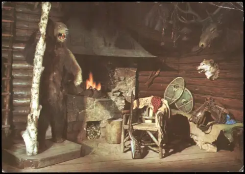 Ansichtskarte Radebeul Karl-May-Museum: Blockhütte mit Bär 1975