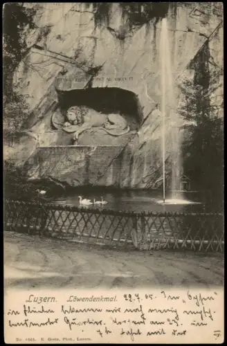 Ansichtskarte Luzern Lucerna Löwendenkmal 1908