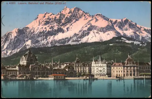 Ansichtskarte Luzern Lucerna Bahnhof und Pilatus 1929