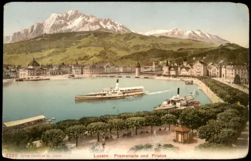 Ansichtskarte Luzern Lucerna Promenade und Pilatus 1908