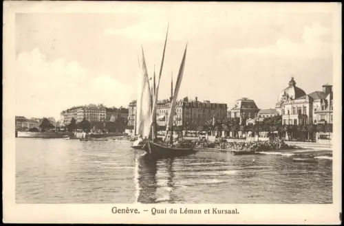 Ansichtskarte Genf Genève Quai du Léman et Kursaal. Segelboot 1909
