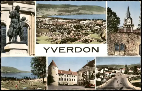 Yverdon-les-Bains Yverdon: Stadtansichten, Schloss und Pestalozzi-Denkmal 1965