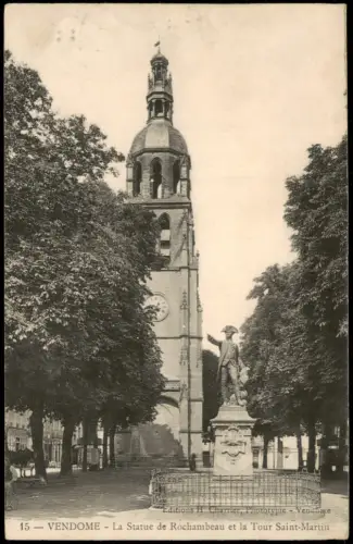 CPA Vendôme Statue de Rochambeau und Tour Saint-Martin 1910