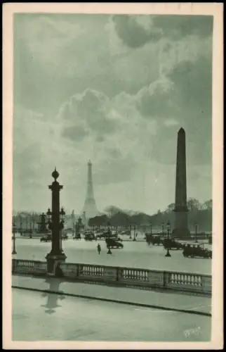 CPA Paris Place de la Concorde mit Obelisk und Eiffelturm 1928