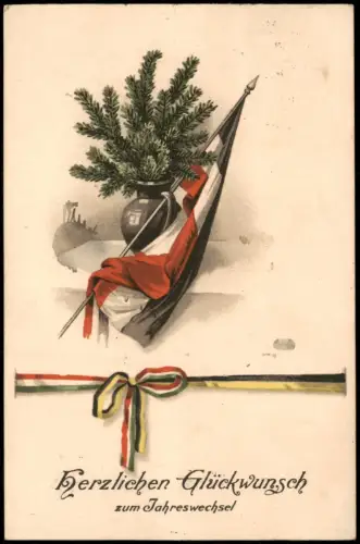 Ansichtskarte  Jahreswechsel-Glückwunsch mit deutscher Flagge 1905