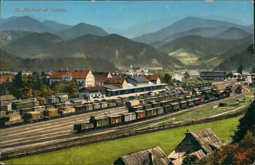 Ansichtskarte Sankt Michael In Obersteiermark Stadtpartie Bahnhof 1914  Loeben