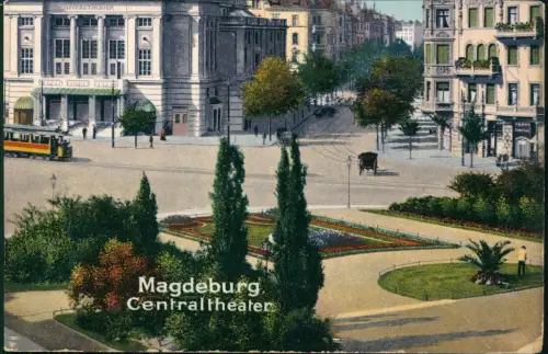 Ansichtskarte Magdeburg Straßenpartie am Zentraltheater 1914