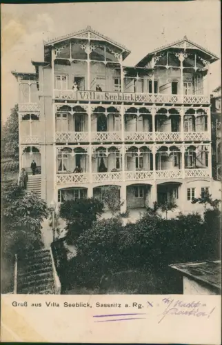 Ansichtskarte Sassnitz Rügen Gruß aus Villa Seeblick 1922