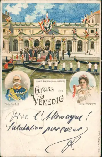 Litho AK Venedig Venezia Ankunft des Kaiserpaares König Humbert Margherita 1899