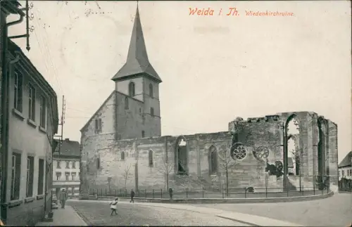 Ansichtskarte Weida (Thüringen) Wiedenkirchruine - Straßenpartie 1927