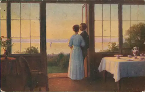 Künstlerkarte Gemälde V. Krogh: Abendfrieden Dänsiche Kunst 1917