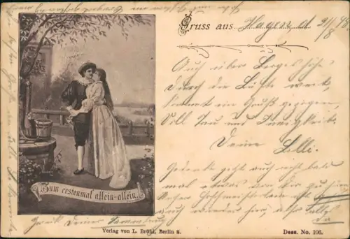 Ansichtskarte  Liebe Liebespaar Love Mann Frau zum erstenmal - allein! 1898