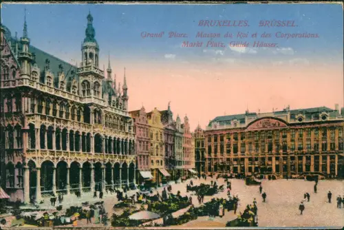 Postkaart Brüssel Bruxelles Grand Place Markttreiben 1915  Feldpoststempel