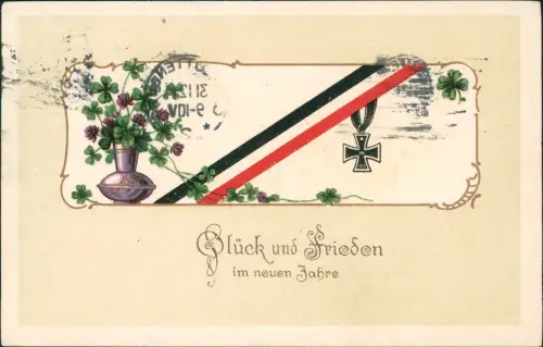 Ansichtskarte  Neujahr Sylvester New Year Patriotika WK1 Glücksklee 1916
