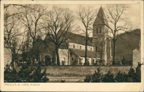 CPA Presles-et-Thierny Kirche 1917  gel. Feldpoststempel