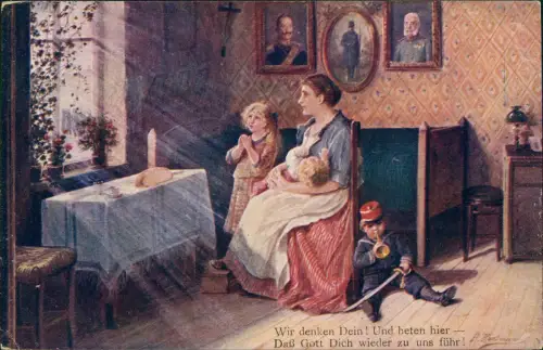 Ansichtskarte  Betende Familie Glaube Wir denken Dein - Lichtschein 1915
