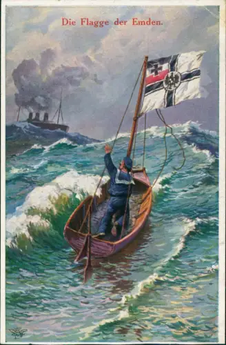 Ansichtskarte  Schiff Kriegsschiff Marine Die Flagge der Emden. 1917