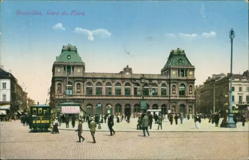 Postkaart Brüssel Bruxelles Gare du Nord Tram Straßenbahn 1916