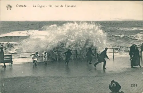 Postkaart Ostende Oostende Ostende La Digue - Un jour de Tempête. 1914  gel. Feldpost