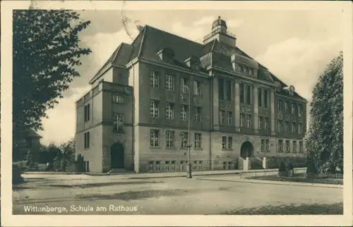 Ansichtskarte Wittenberge Schule am Rathaus 1953