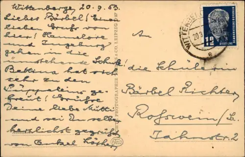 Ansichtskarte Wittenberge Schule am Rathaus 1953